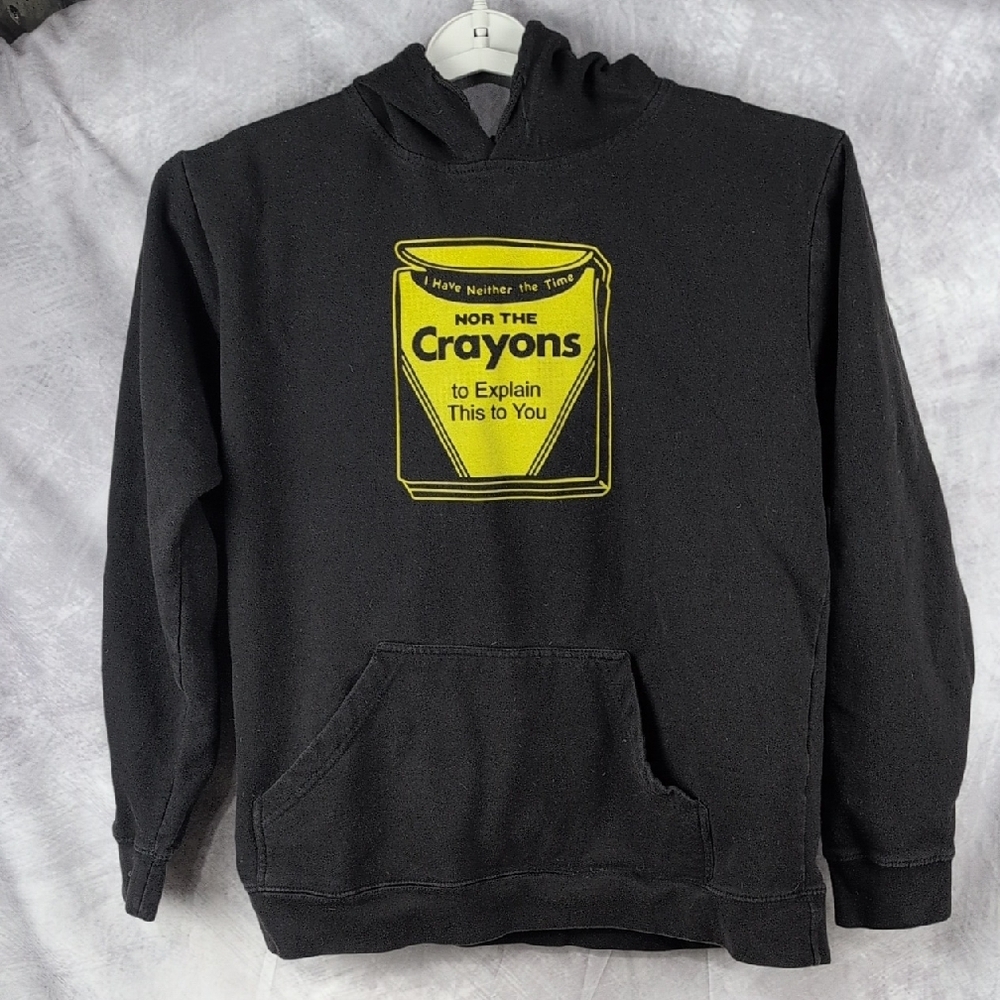 Black Hoodie with Yellow Crayons Graphic